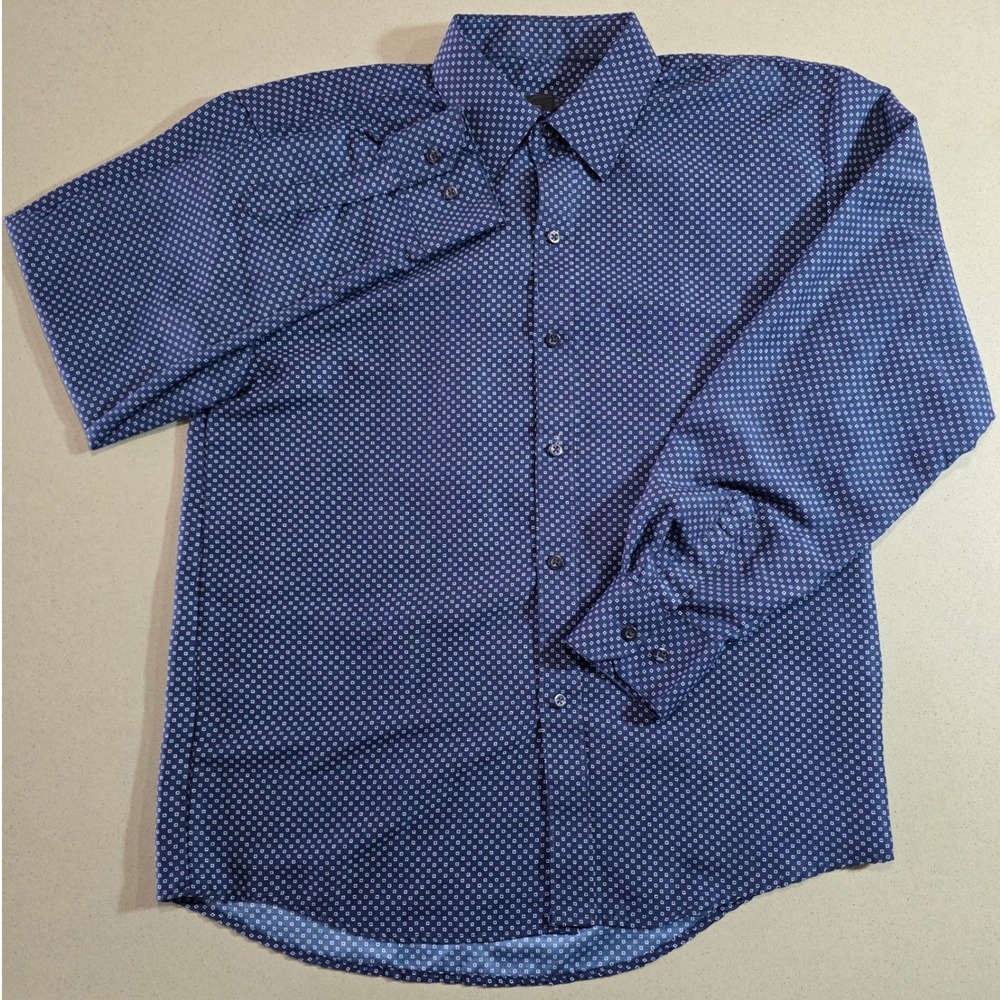 Vittorino Signature Collection Mens XL 18 Blue Geometric Button Down Shirt
